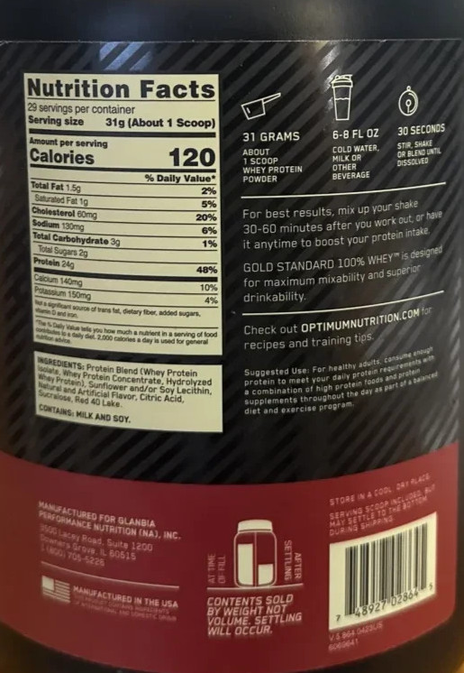 2 Pack OPTIMUM NUTRITION GOLD STANDARD 100% WHEY PROTEIN 2LB Muscle