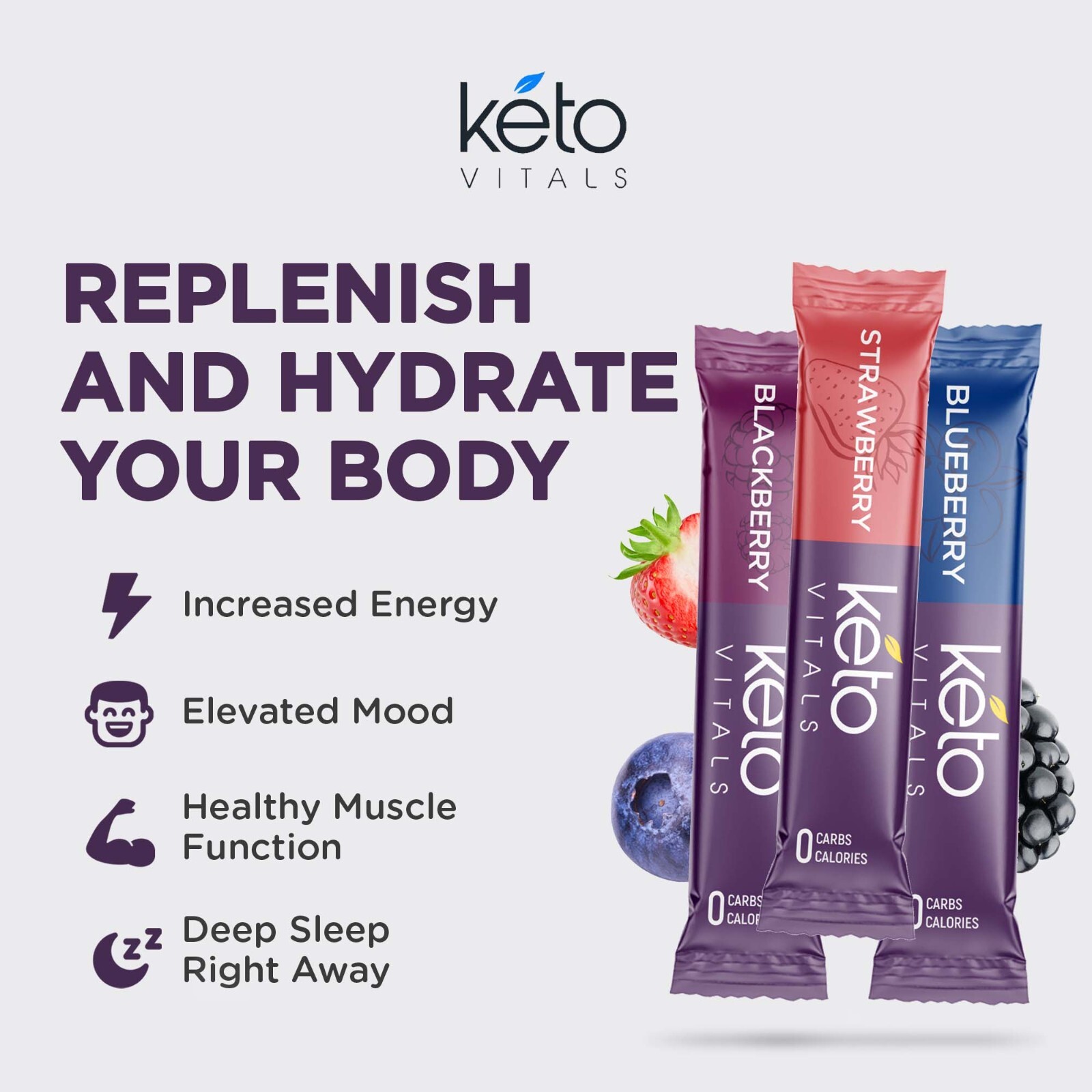 Keto Vitals Berry Antioxidant Electrolyte Powder Stick Packs – 30 CT