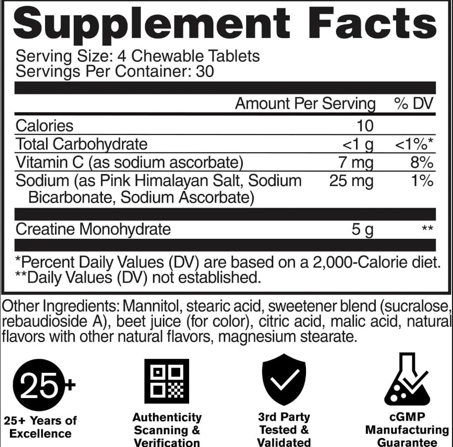 GAT SPORT Creatine Chews, Zero Sugar Pure Creatine 30 Servs (Grape Cotton Candy)