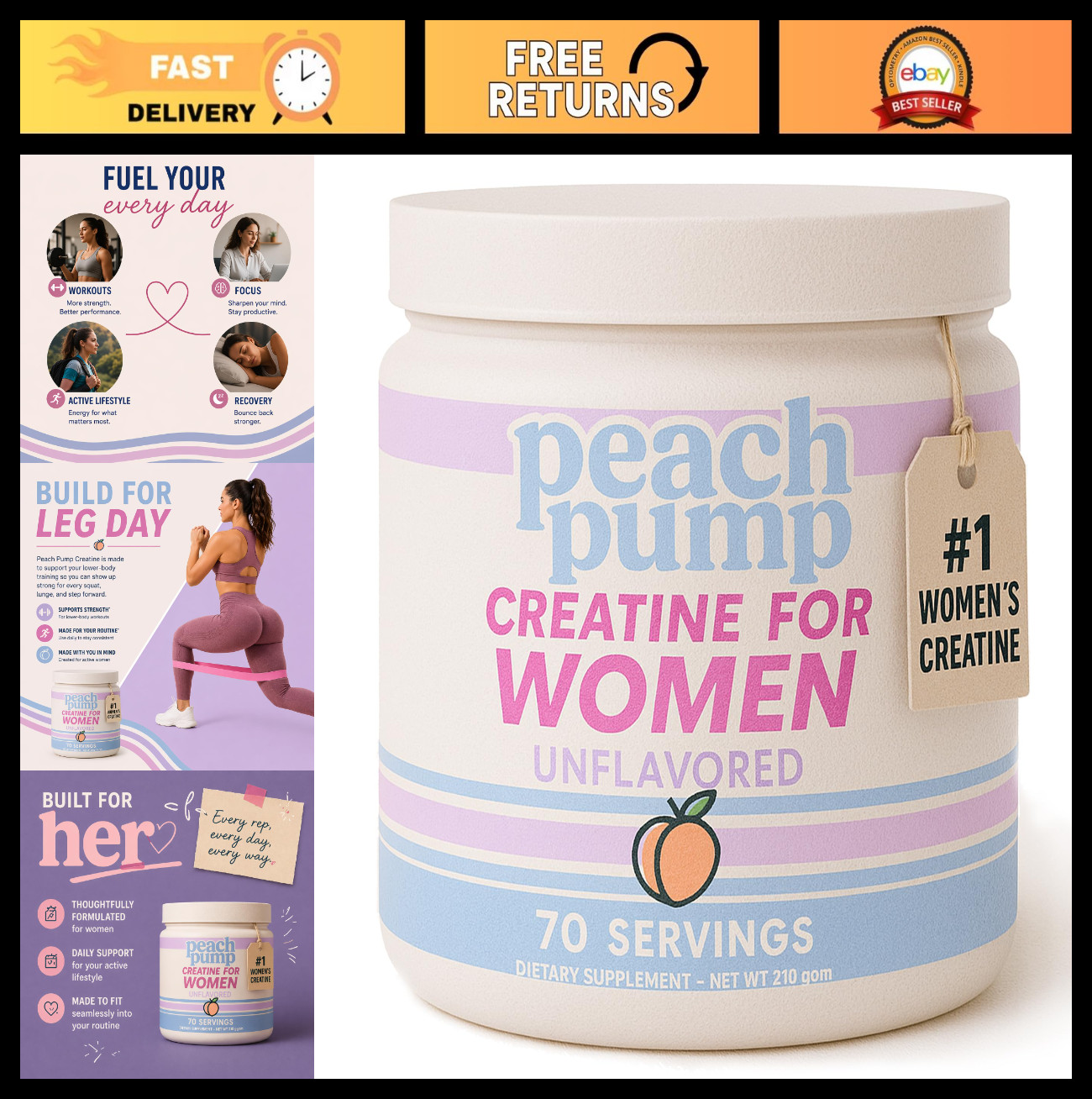 Vegan Creatine Monohydrate Powder for Women – 3g per Serving, Muscle Support, 70