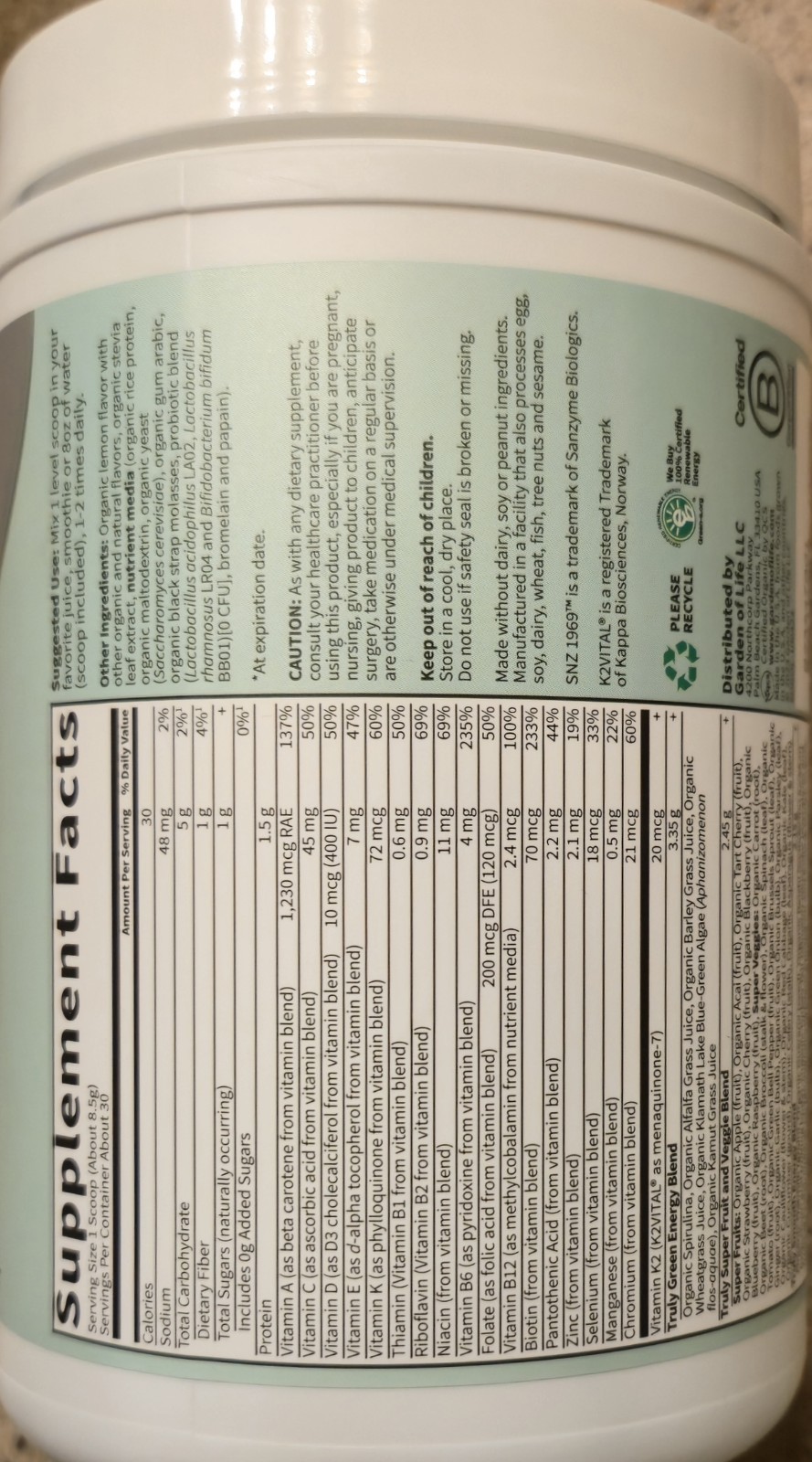 Garden Of Life SPORT ORGANIC GREENS Powder 9 oz (30 Serv) Original Fla BY 05/26