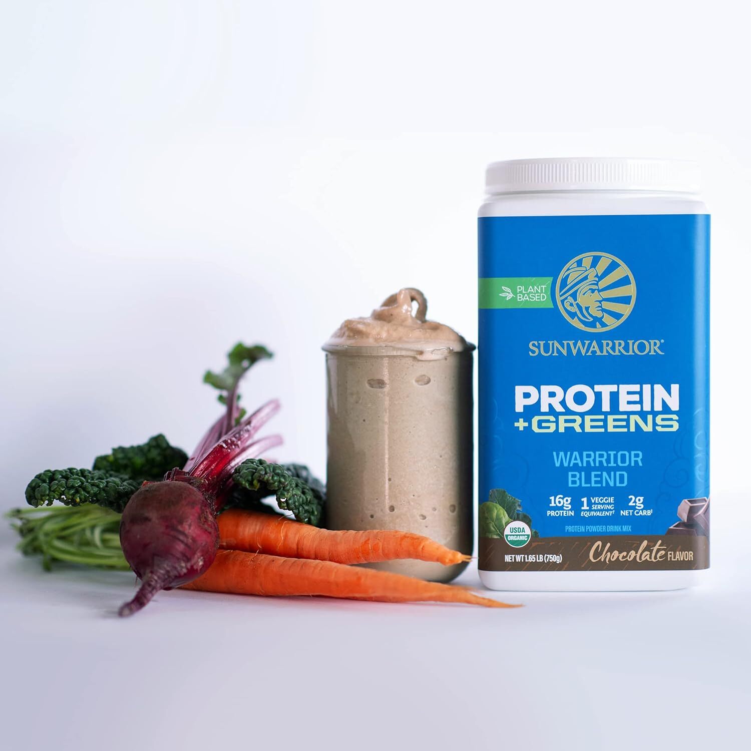 Sunwarrior Warrior Blend Protein Greens Powder Chocolate Flavored 30 Servings
