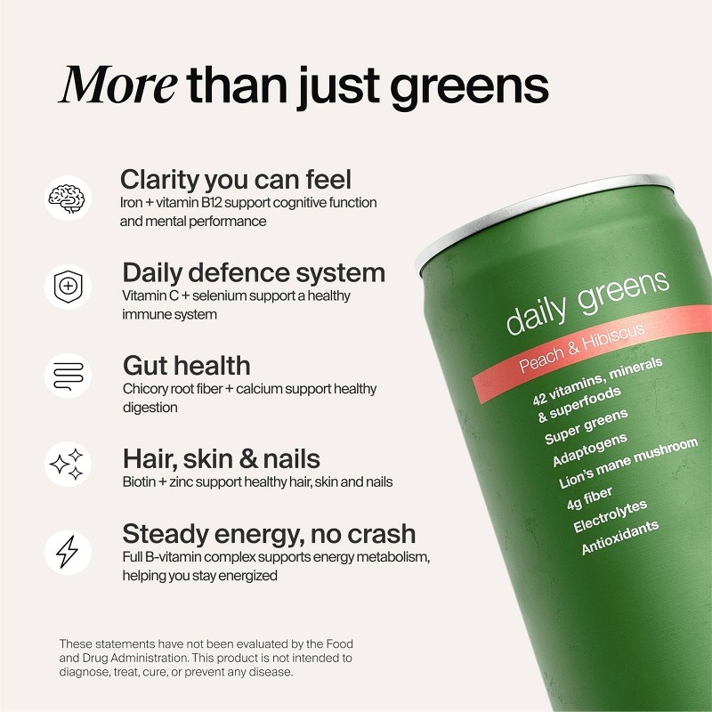 Peach Hibiscus Daily Ready-to-Drink Greens Superfood Supplements 4pk/12 fl oz