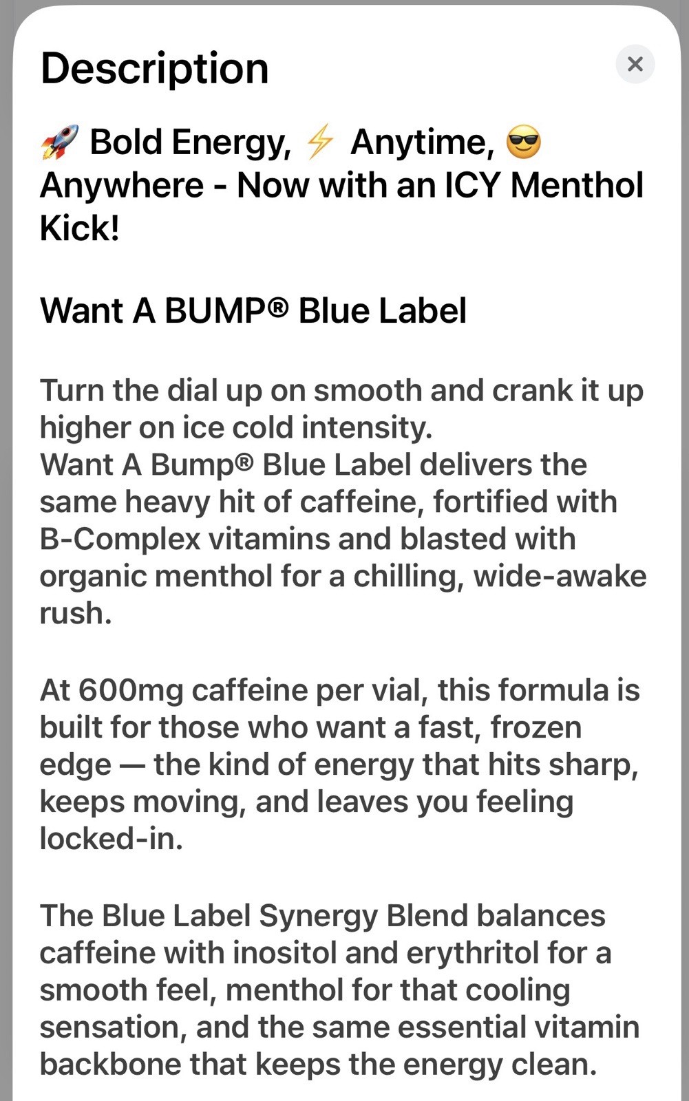 Want A BUMP® BLUE LABEL Revamped – Energy ON ICE (600mg Caffeine + Icy Menthol)