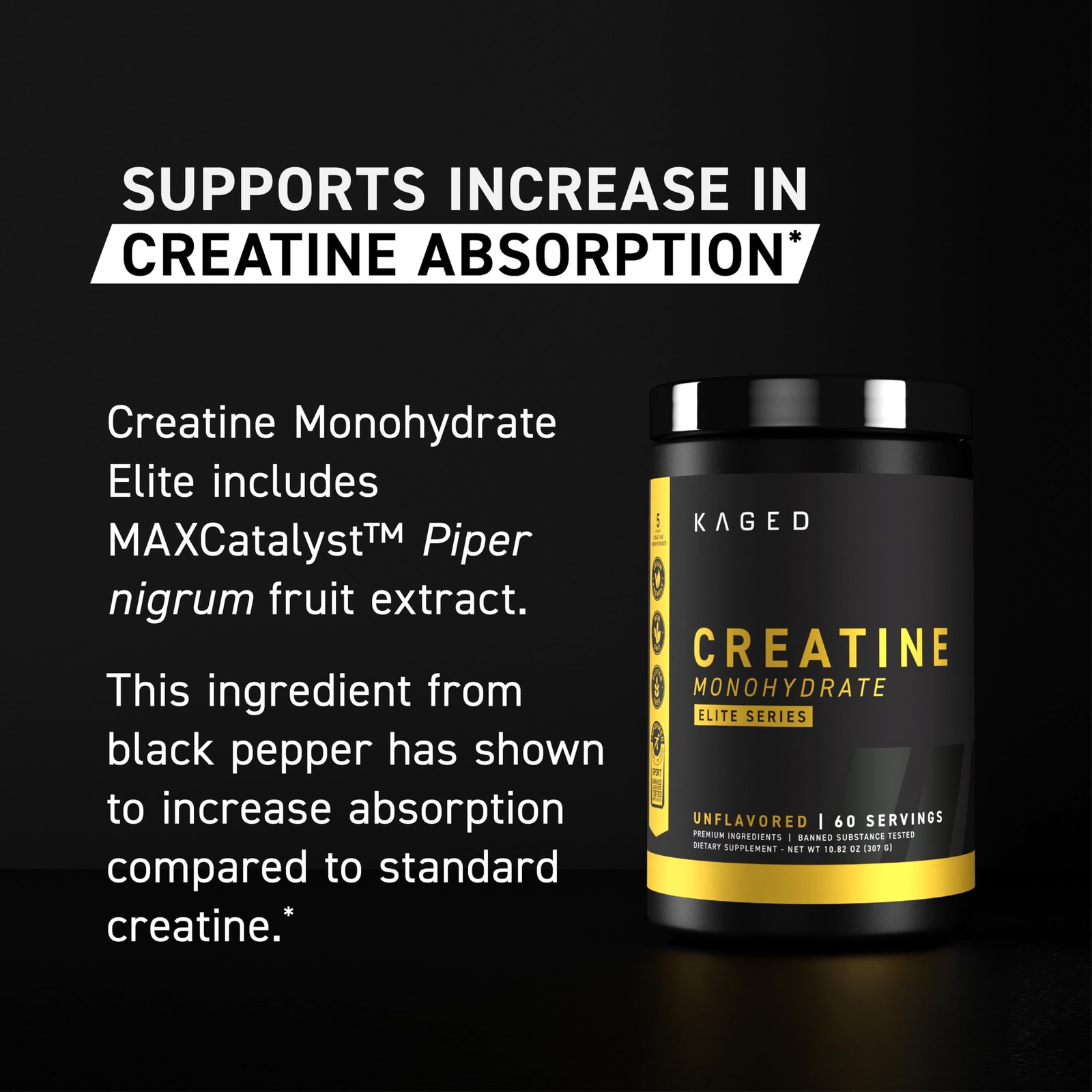 Kaged Creatine Monohydrate Elite Powder | 10.58 Ounce (Pack of 1), No Color