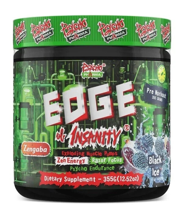 Psycho Pharma EDGE OF INSANITY 25SRV Extreme Pre-Workout Black Ice