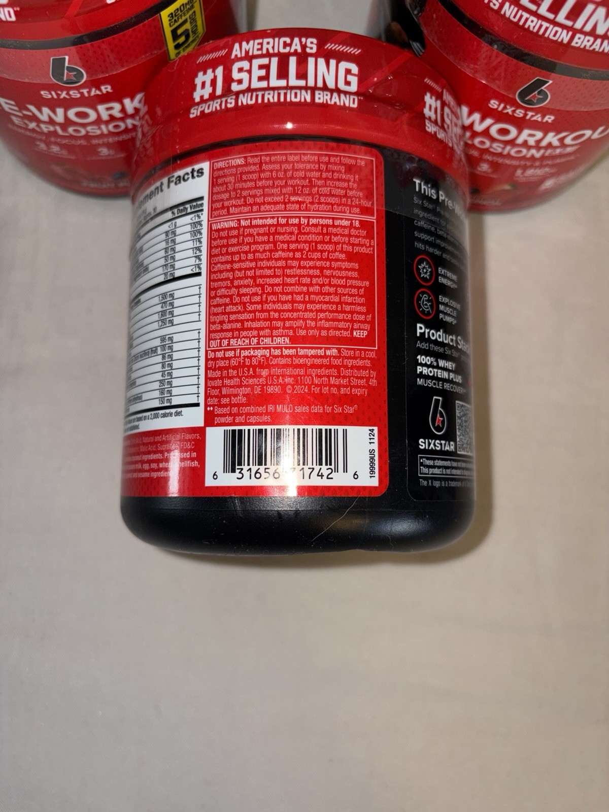 Six Star pre workout explosion 2.0 Lot Of 3 Jars Fruit Punch 9.52oz Per Ex 10/27