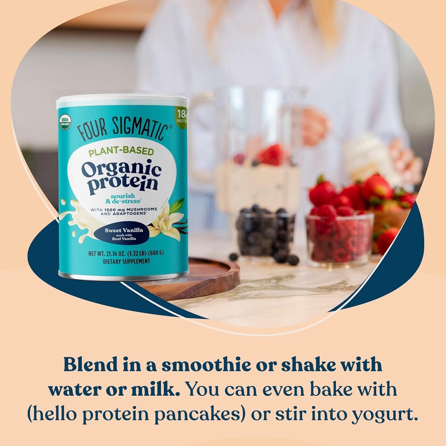 Vegan Protein Powder with Adaptogens 15 Servings 18g Plant Based Protein