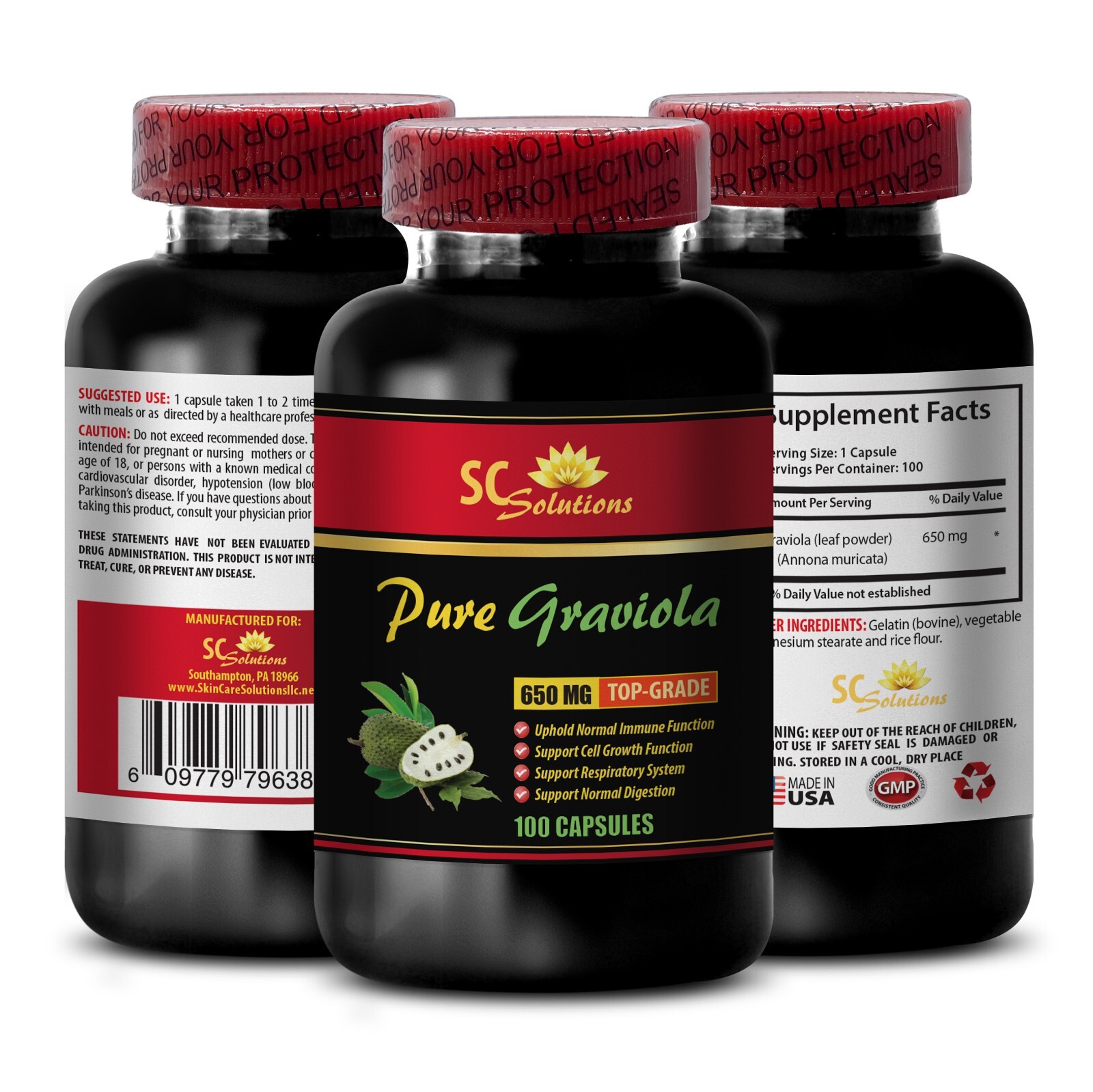 Graviola Leaf – PURE GRAVIOLA EXTRACT – Immune system support – 3 Bottles