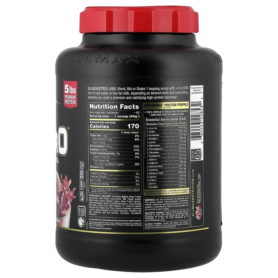 Allmax Nutrition – HexaPro High Protein Lean Meal – Chocolate – 5 lbs (2.27 kg)