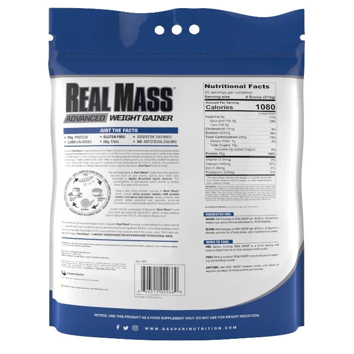 Gaspari Nutrition Real Mass Advanced Weight Gainer Vanilla Milkshake 12 lbs