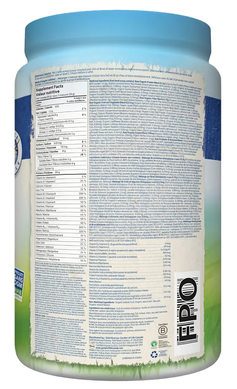 Garden of Life Raw Organic All-In-One Shake Vanilla 28 Servings Protein