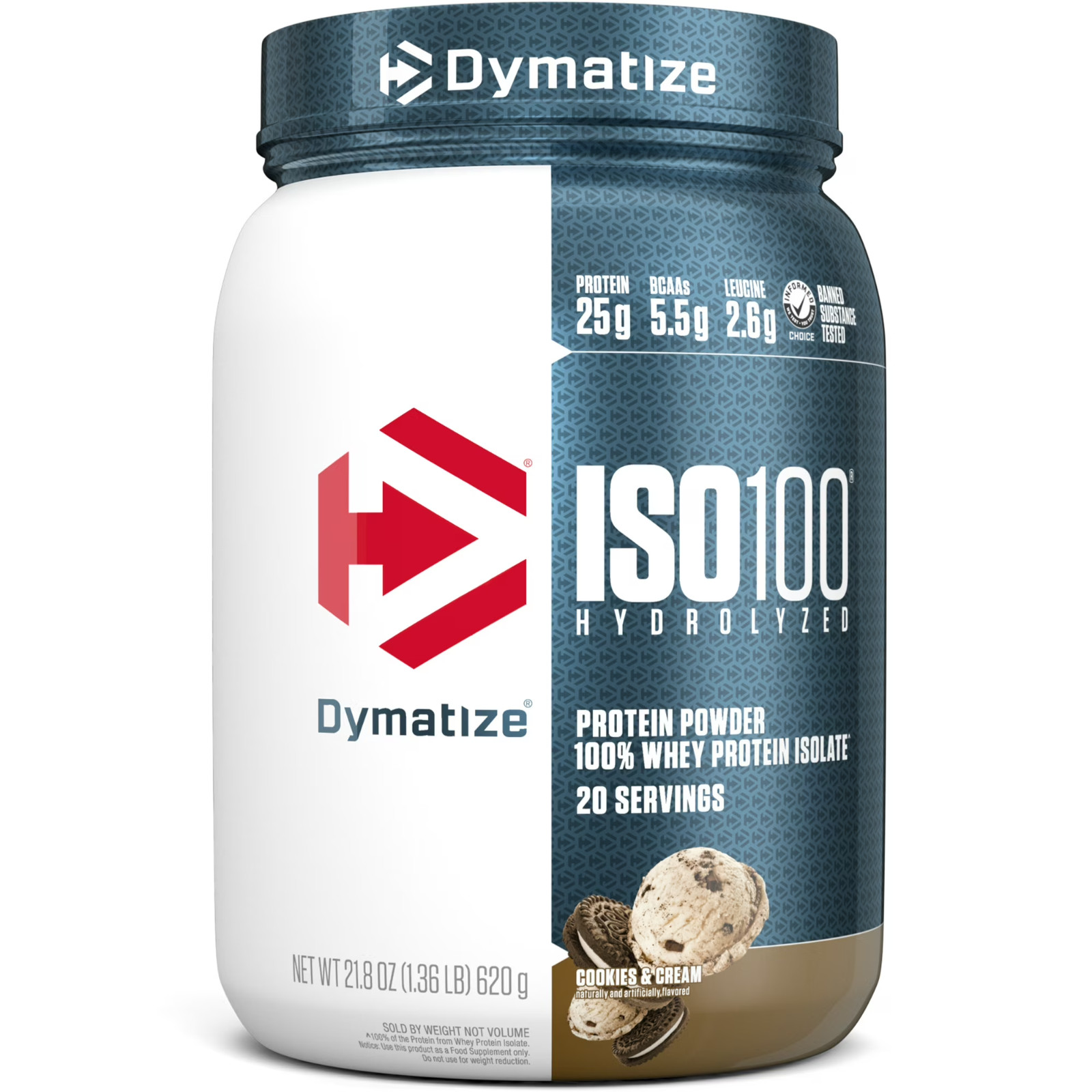 Dymatize ISO100 Hydrolyzed Whey Isolate Protein Powder Cookies Cream 20 Serving