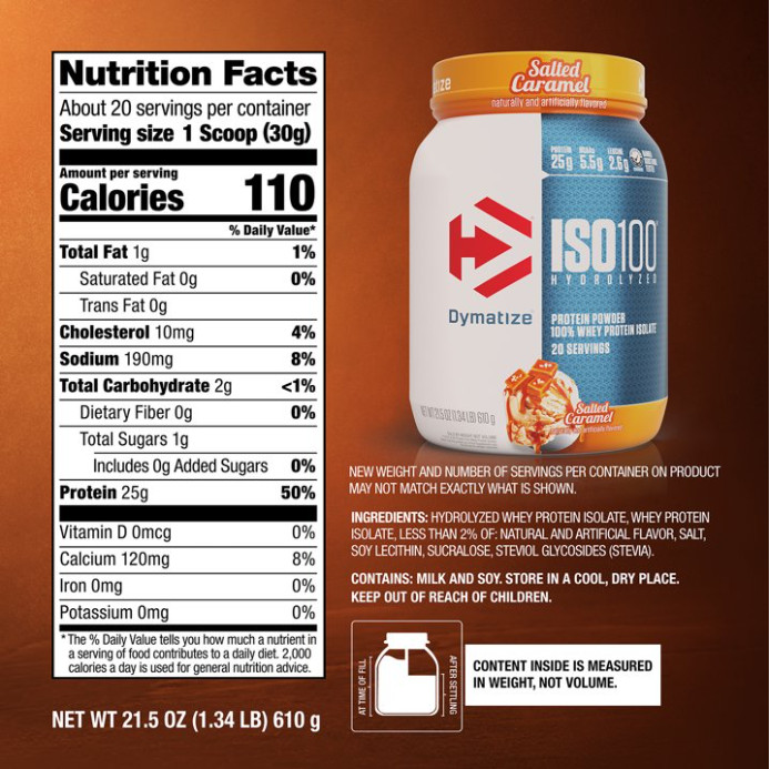 Dymatize ISO100 Hydrolyzed Whey Isolate, Salted Caramel, 20 Servings