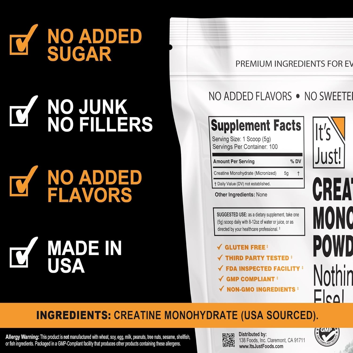 Creatine Monohydrate 100 Servings Unflavored Micronized Powder 5g Scoop Included