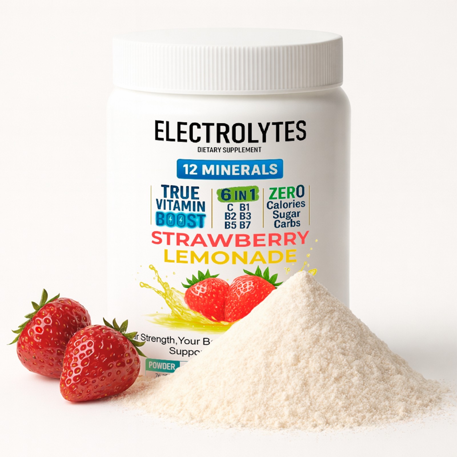 Electrolyte Complex Hydration Powder | 12 Minerals + 6 Vitamins | Strawberry
