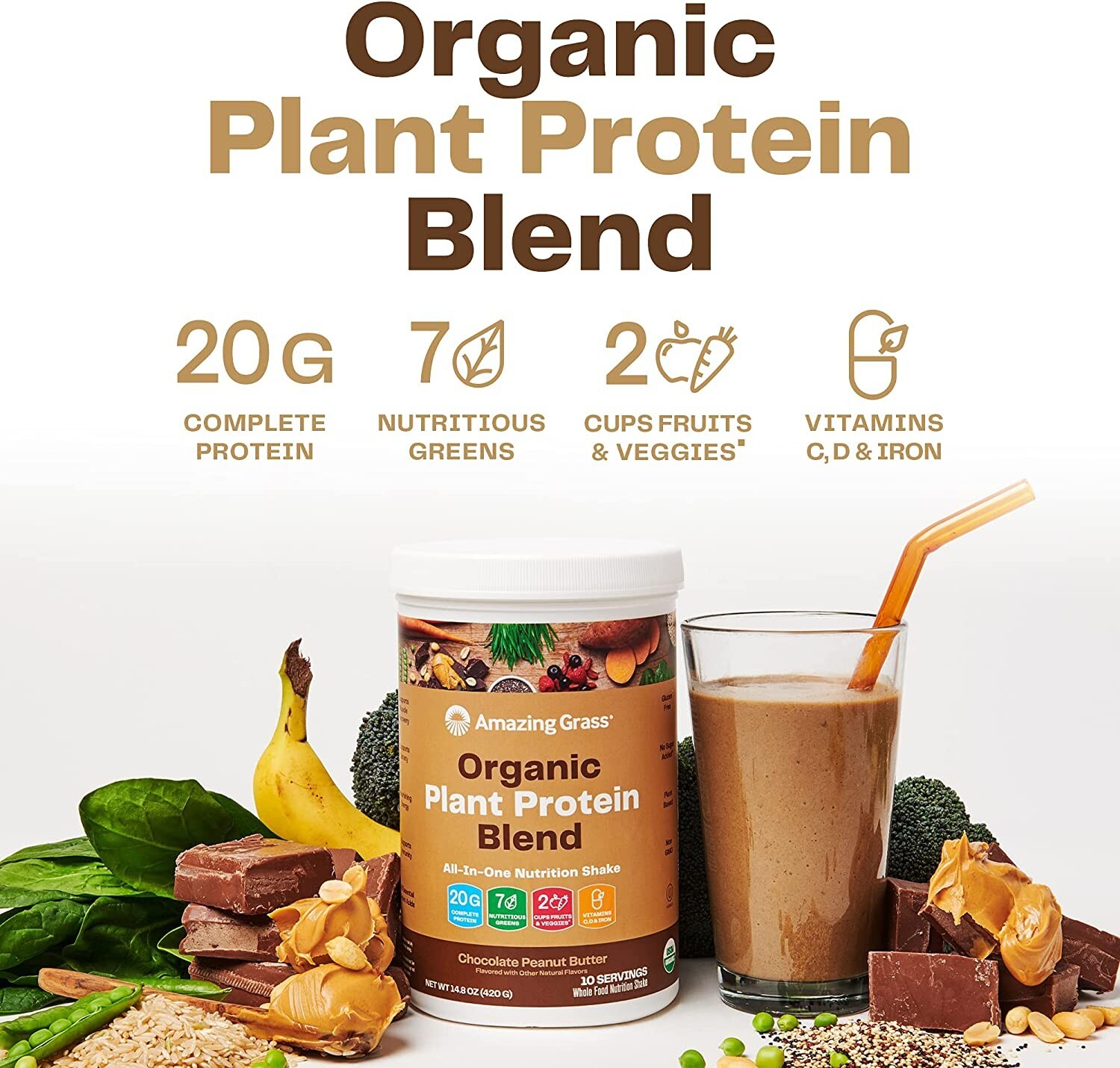Optimum Nutrition Organic Protein Powder – 10 Servings – Chocolate Peanut Butter