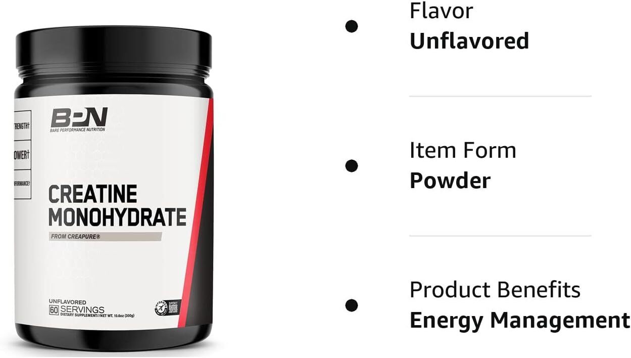 BPN Creatine Monohydrate with Creapure, Unflavored, Increase Muscle Mass