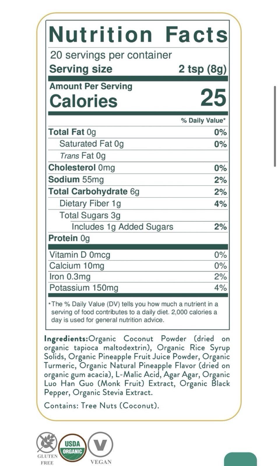 Purium Coco-Hydrate Pineapple Electrolyte Powder 20 Sv 5.6oz