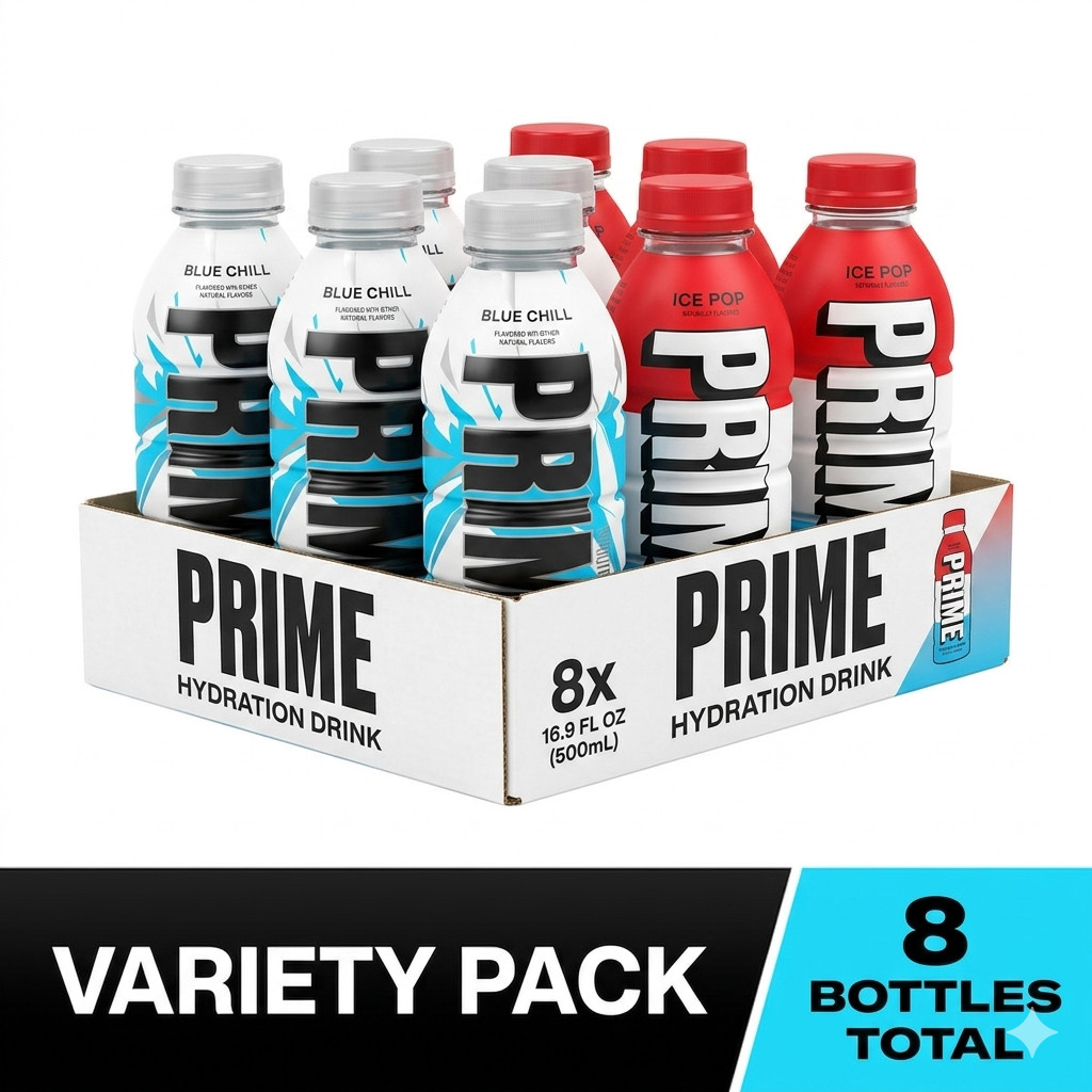 PRIME Hydration Ice Pop Blue Chill 16.9oz 8 Pack Variety Electrolyte Drink