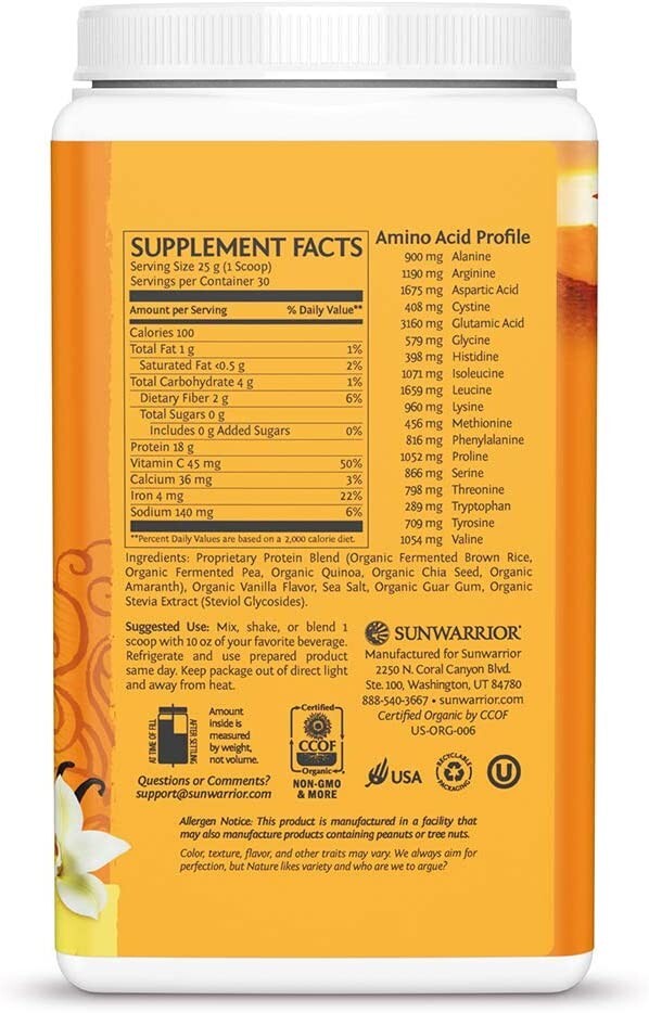 Sunwarrior Plant-Based Protein Powder with BCAAs | Superfood Powder, 1.65 lb