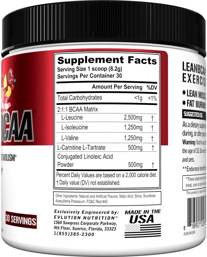 Stimulant Free Lean BCAA Powder for Muscle Recovery and Fat Burn – Fruit Punch