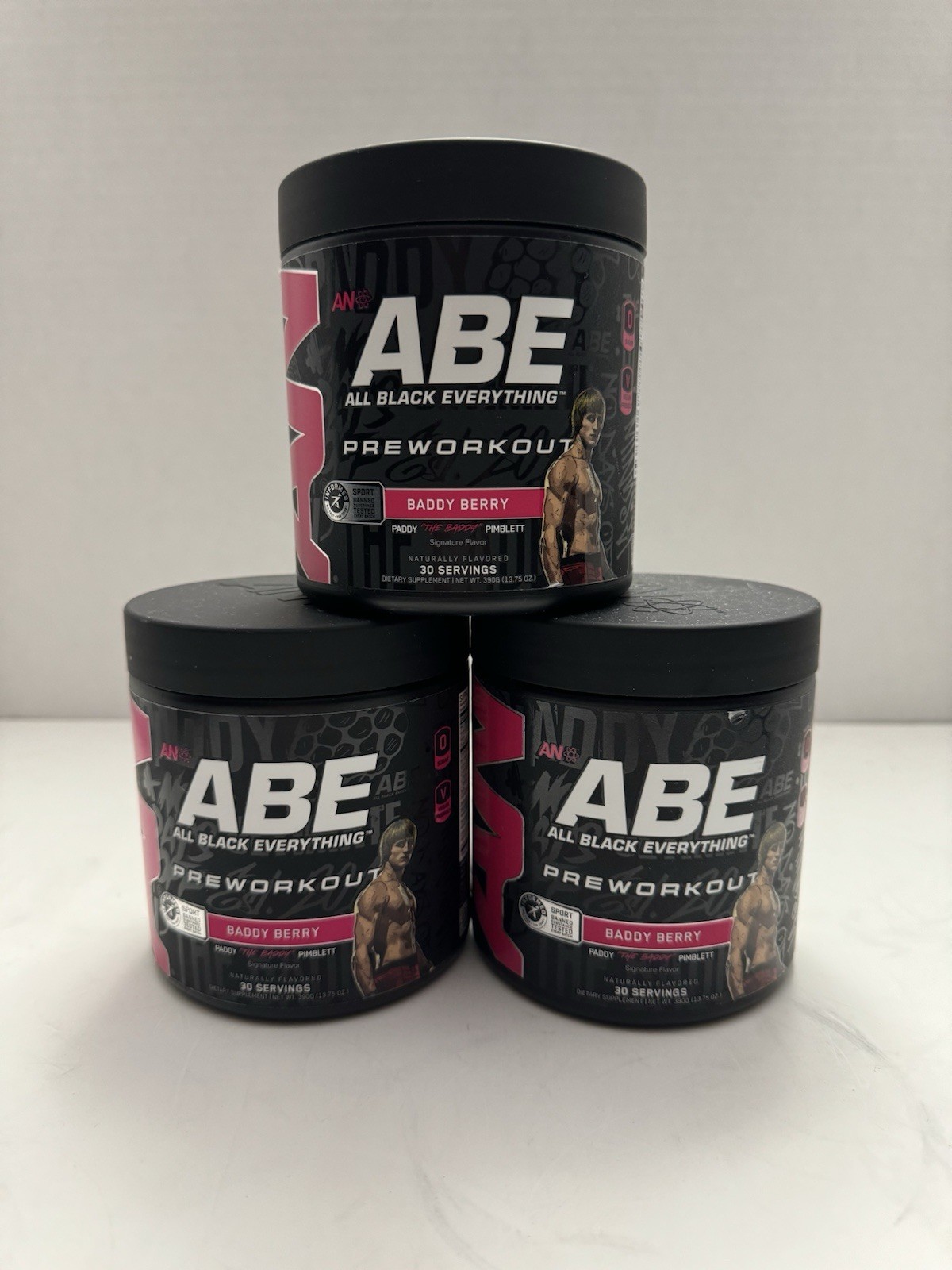 ABE Pre-Workout Baddy Berry 13.75 oz, 30 Servings Exp Jun 26 2 July26 Lot Of 3