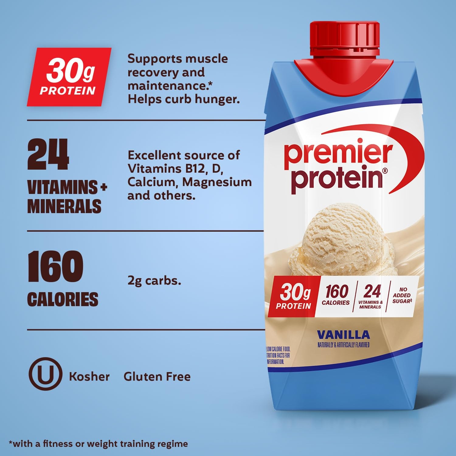 Premier Protein Shake, Vanilla, 30g Protein, No Added 11 Fl Oz (Pack of 12)