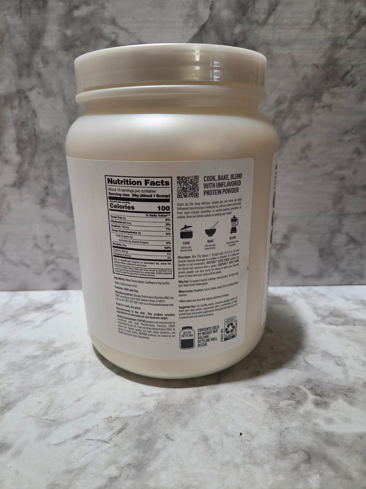 Isopure Zero Carb 25g Protein Powder Unflavored 16 OZ 3/2028