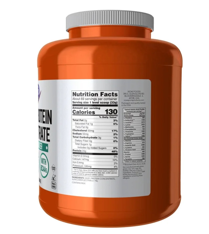 NOW Sports Whey Protein Concentrate Unflavored 5lb 24g Protein