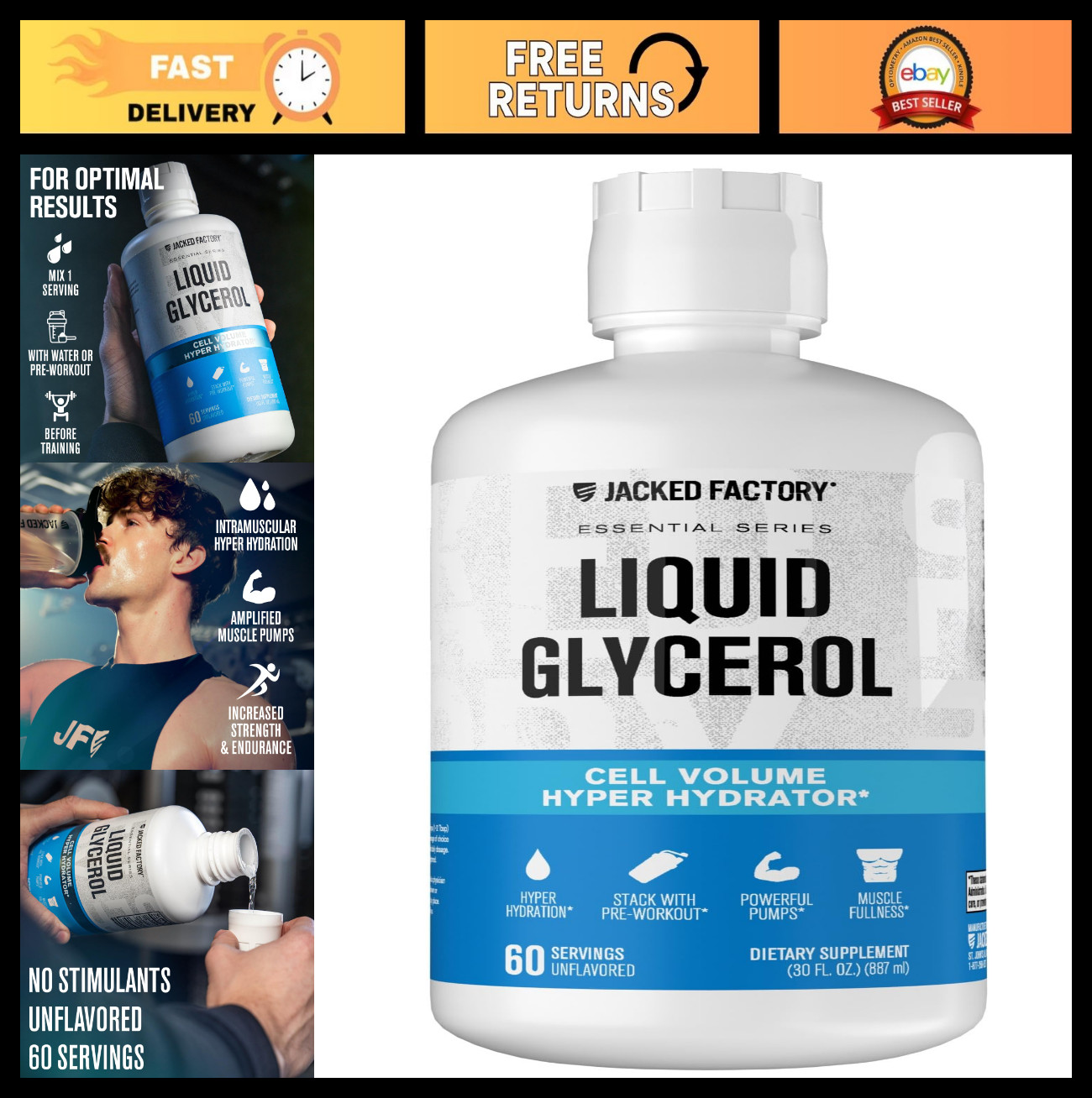 Liquid Glycerol Cell Volume Hyper Hydrator – Vegan Pre Workout for Muscle Pumps