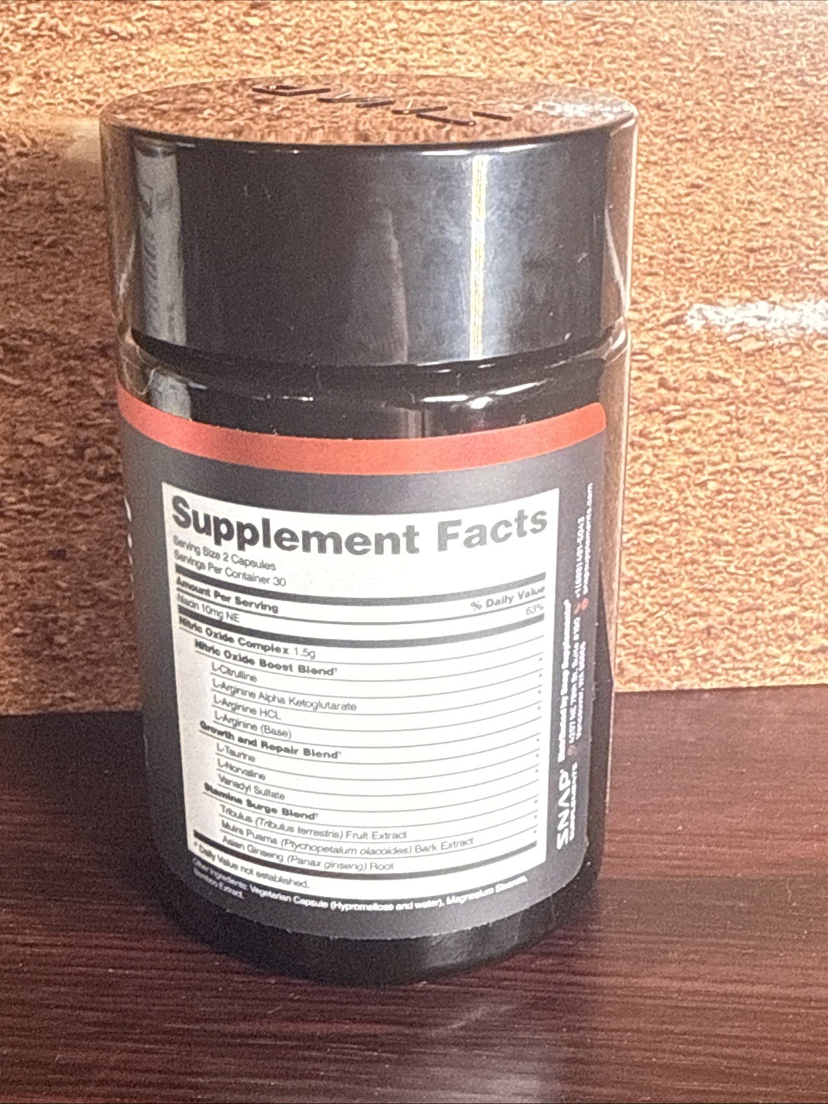 Snap Supplements Nitric Oxide Booster, Black, 90 Capsules Dietary Supplement