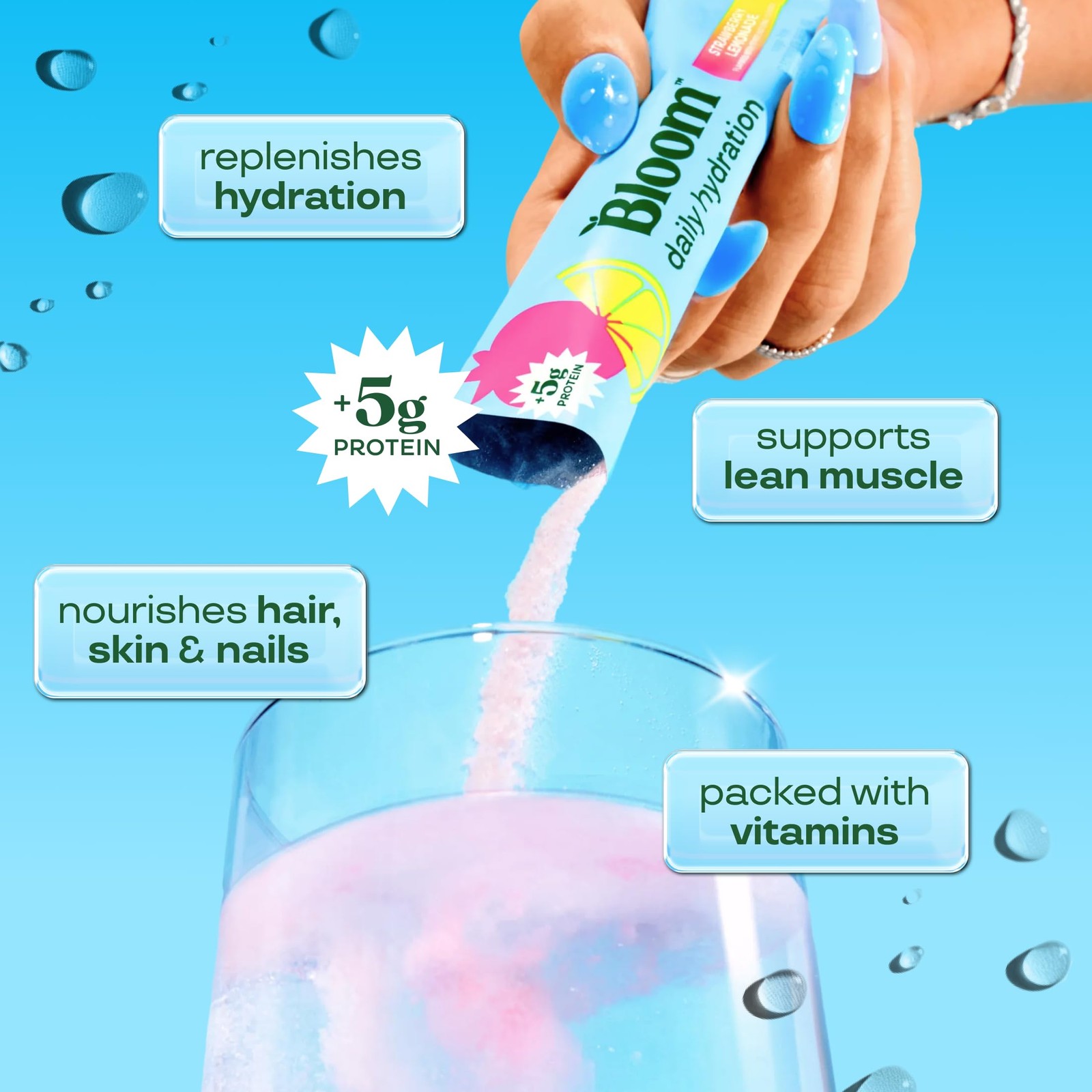 Bloom Daily Hydration Electrolyte Powder Packets with Collagen, 5g 5 Servings