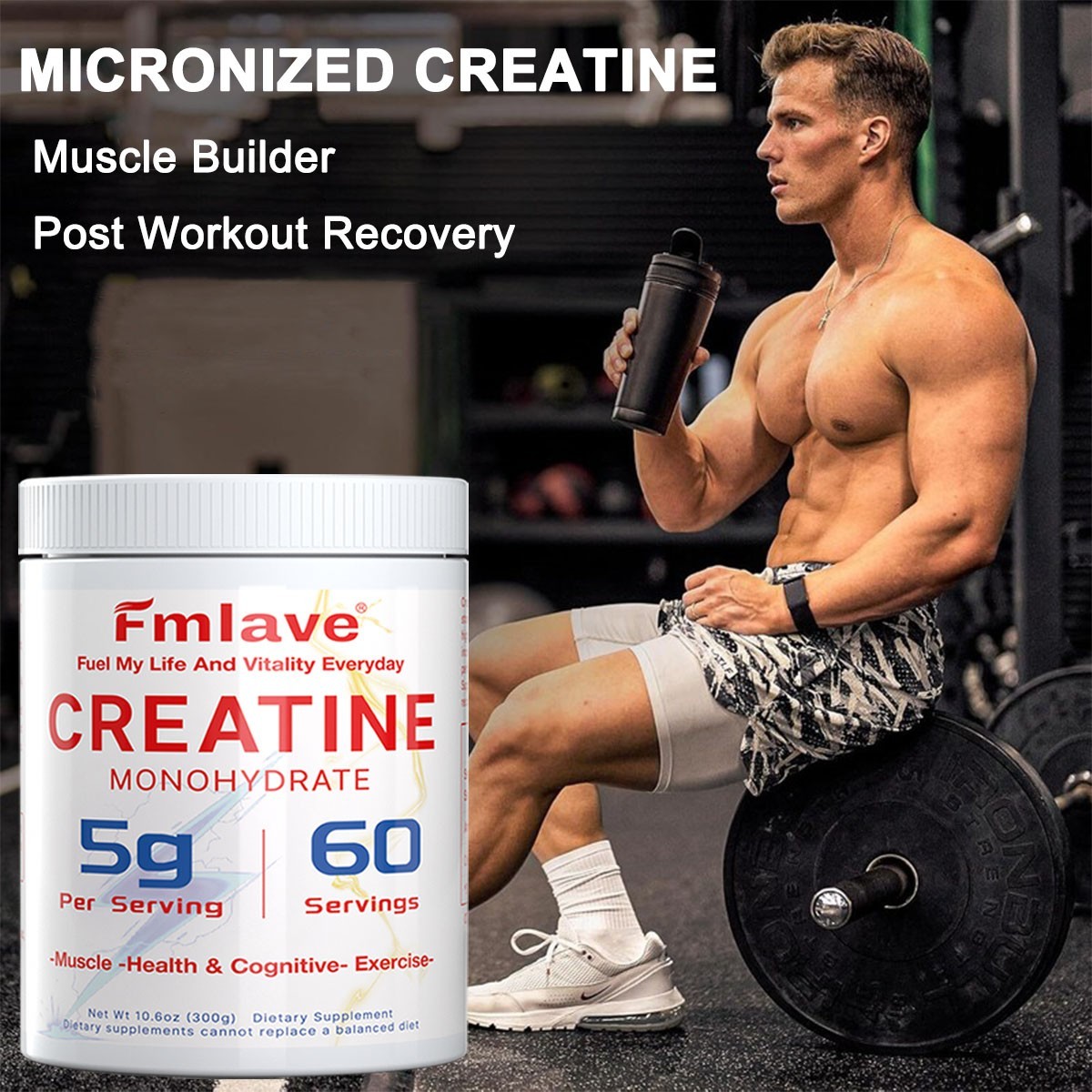 Creatine Monohydrate Powder Muscle gain (Micronized) 5g per serv 300g Unflavored