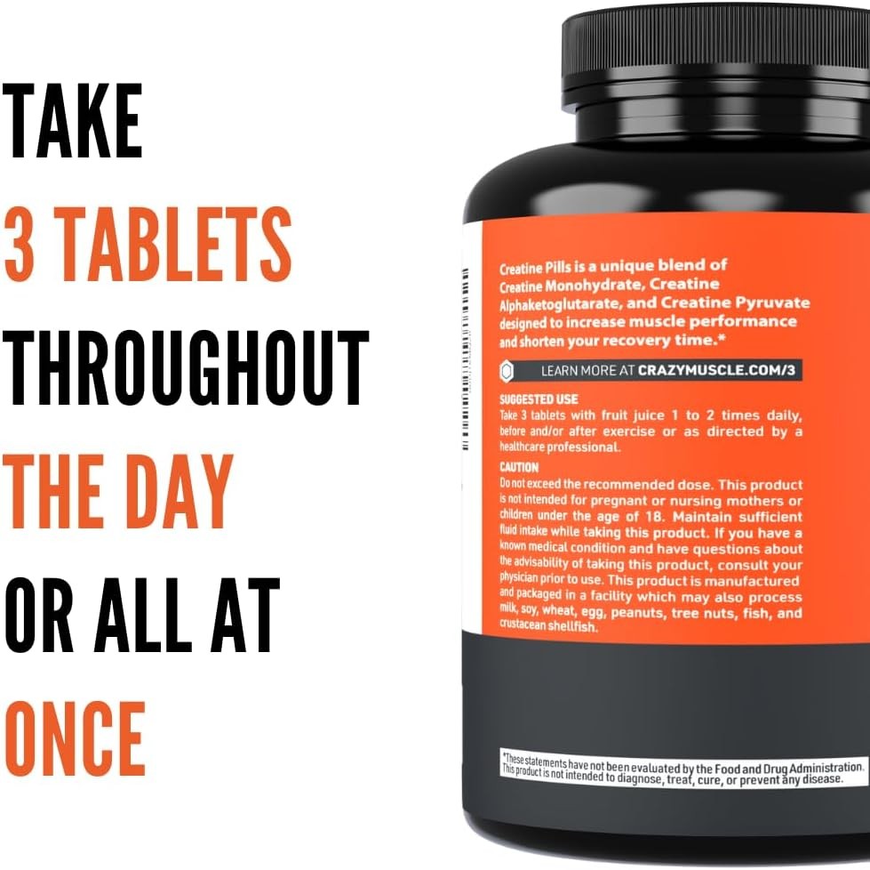 Creatine Pills, 5g 3X Pure Creatine Monohydrate Pills, Pre Workout Bulk Muscle M