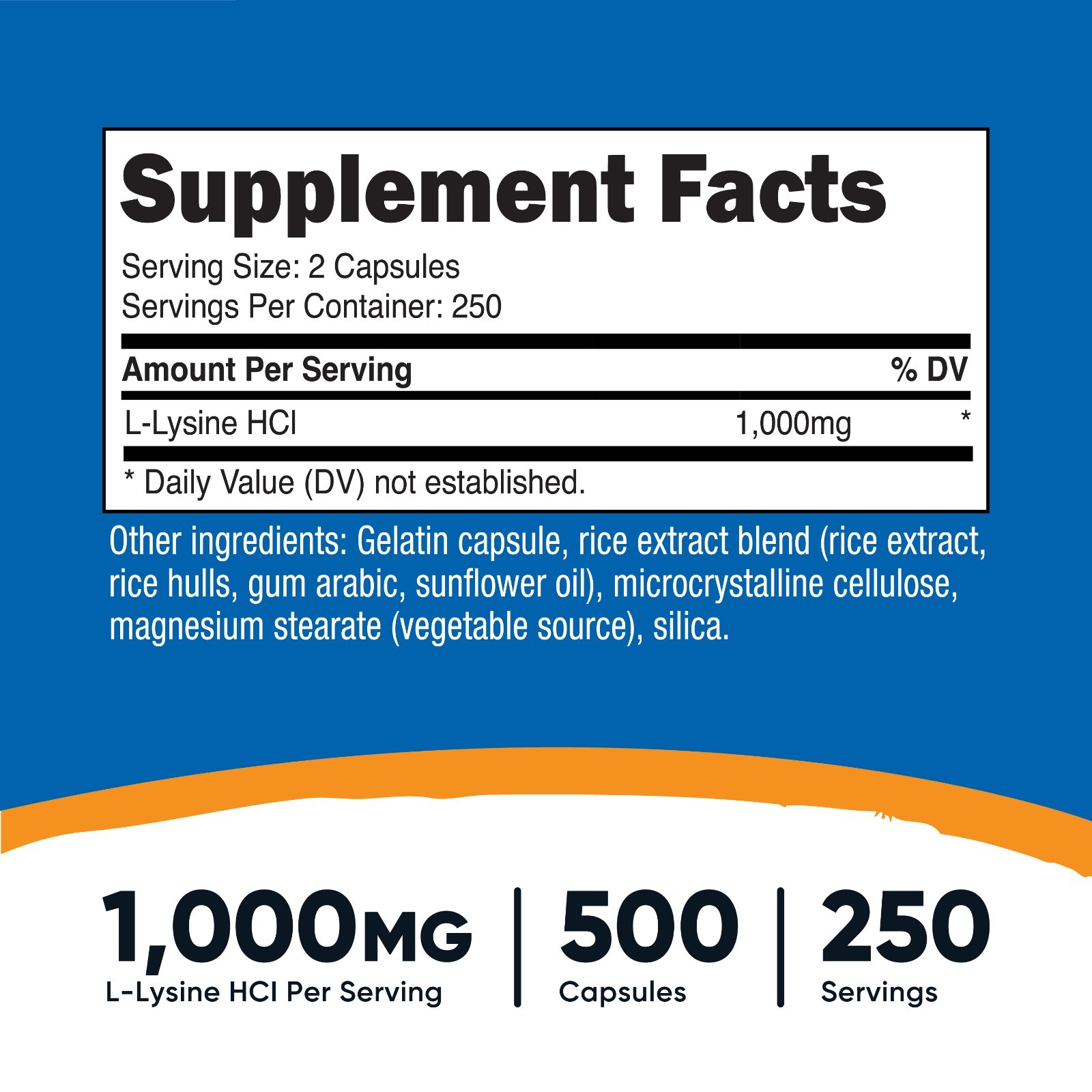 Nutricost L-Lysine 1000mg, 500 Capsules – Gluten Free, Non-GMO, 500mg Per Cap
