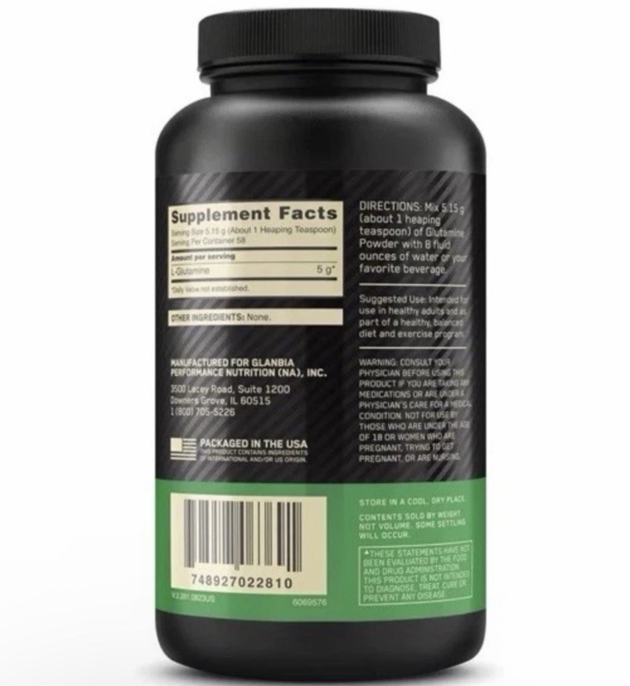 Optimum Nutrition Glutamine Powder Unflavored 10.58 oz 300 g Exp 05 12 2028