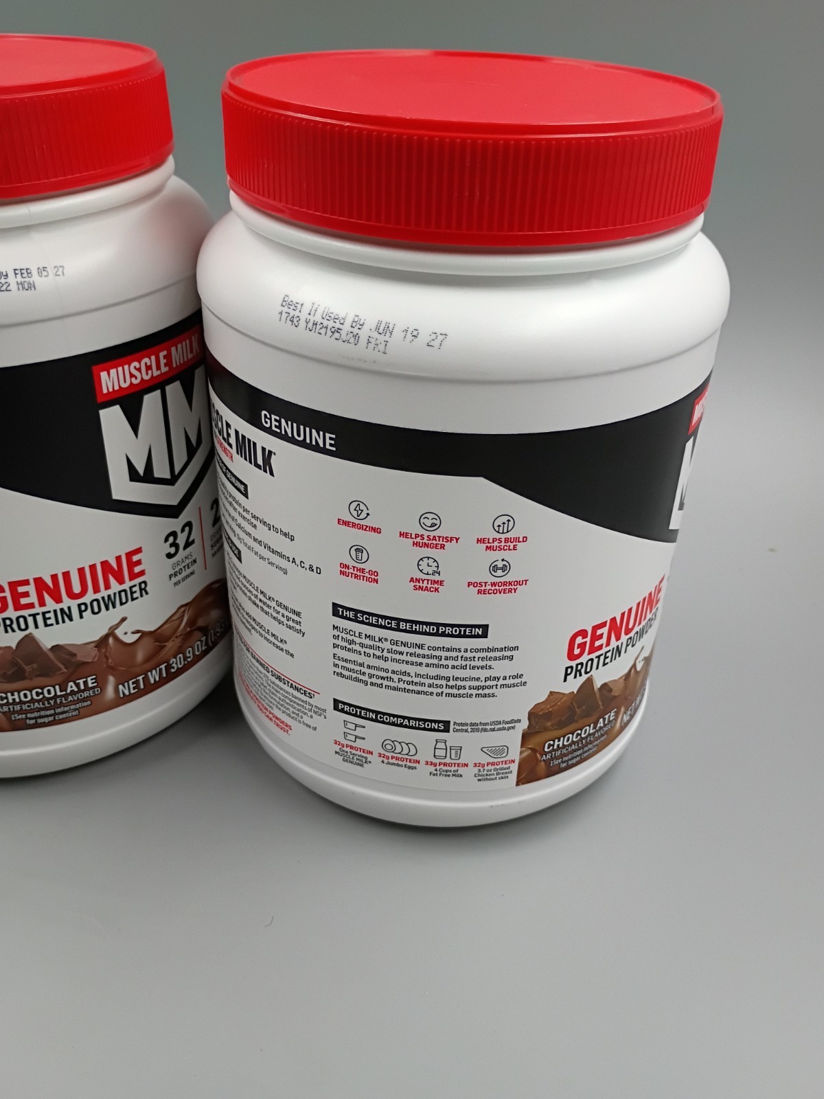 Lot Of 2 Muscle Milk Genuine Protein Powder ~ 1.93lb ~ Chocolate ~ Exp. 02/2027