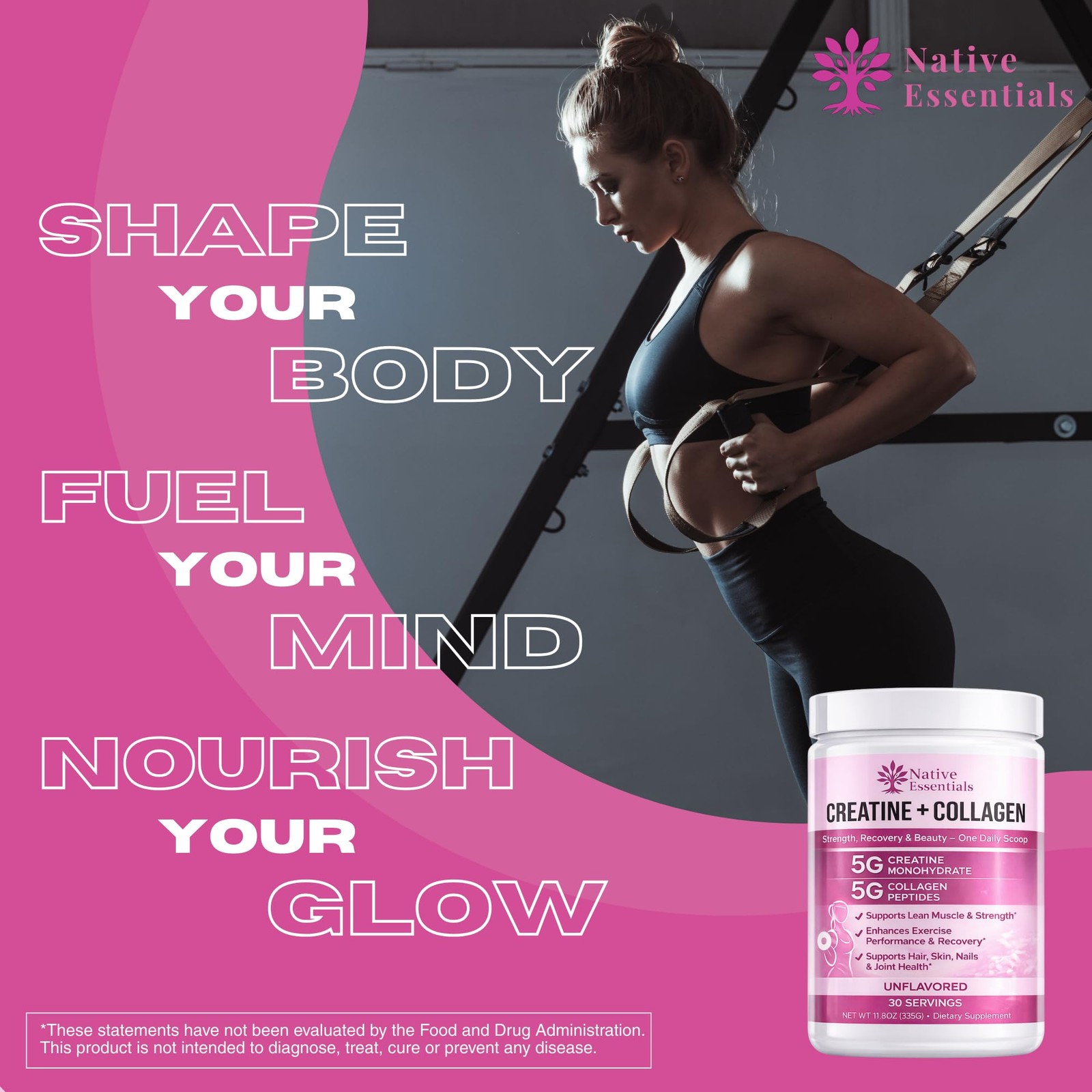 Native Essentials Creatine for Women + Collagen 13.8 Ounce (Pack of 1)