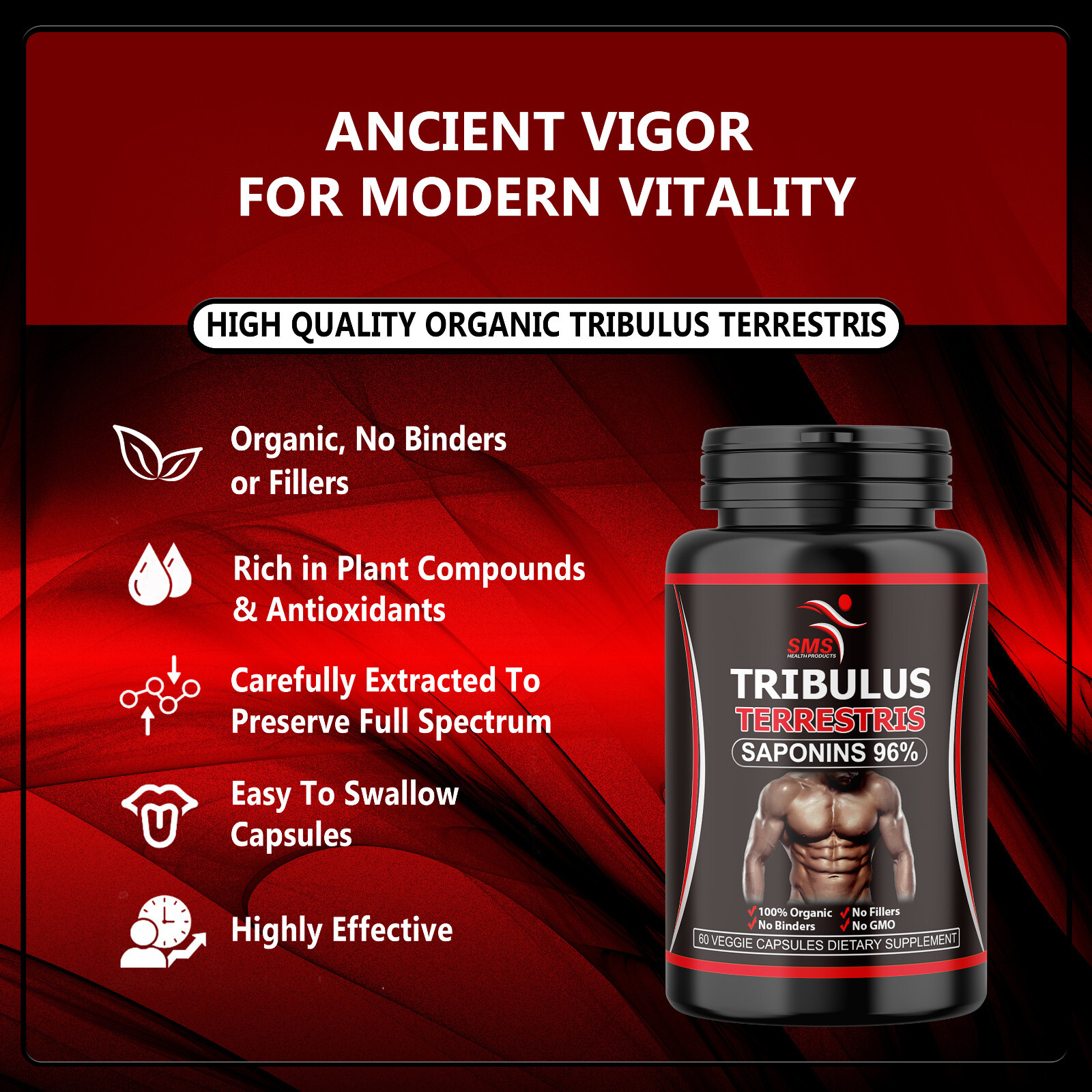 TRIBULUS TERRESTRIS 7500mg EXTRACT 96% SAPONINS BODY BUILD 30 CAPSULES
