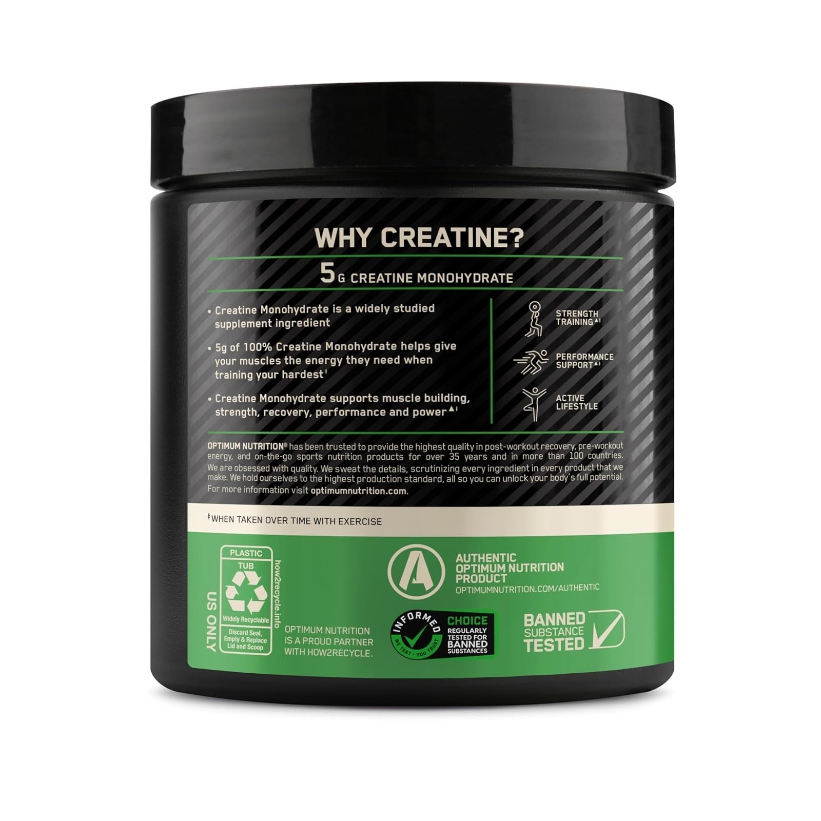 Optimum Nutrition Micronized Creatine Monohydrate Powder 5g 60 Servings