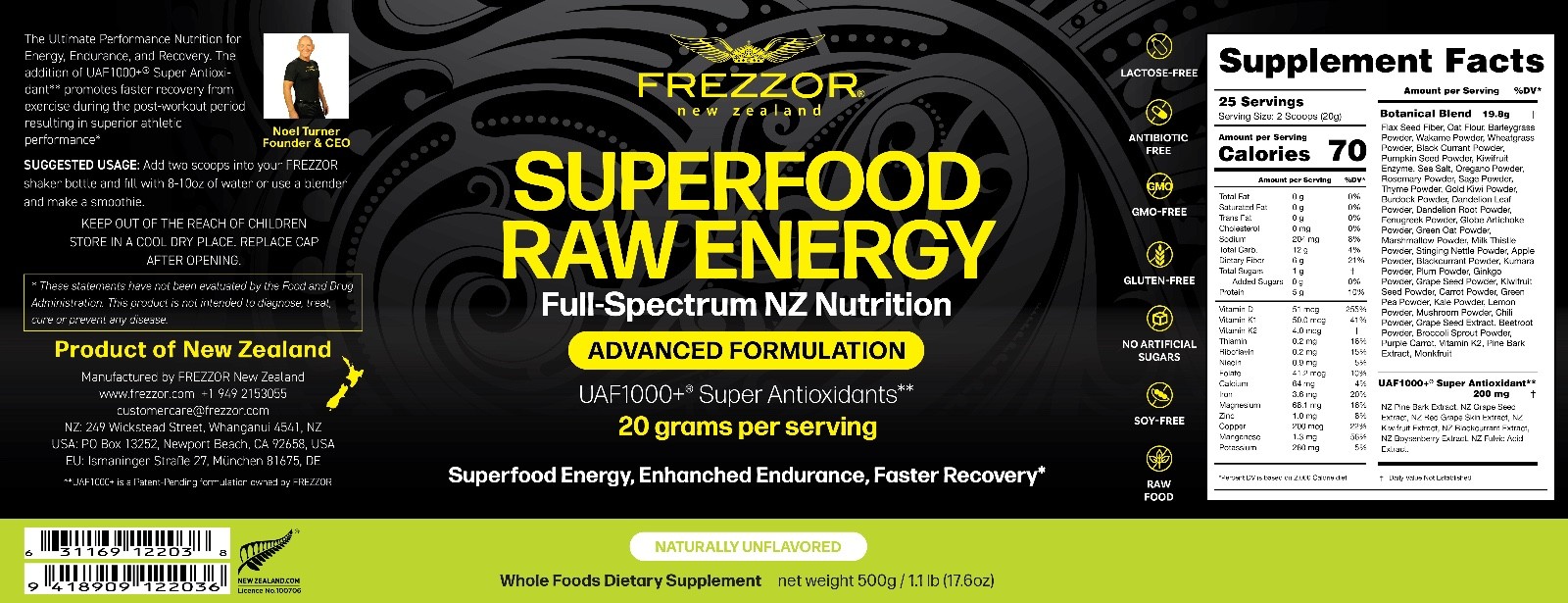 Raw Superfoods Natural Energy, Green Power, Vegan Hemp Muscle Health Aid FREZZOR