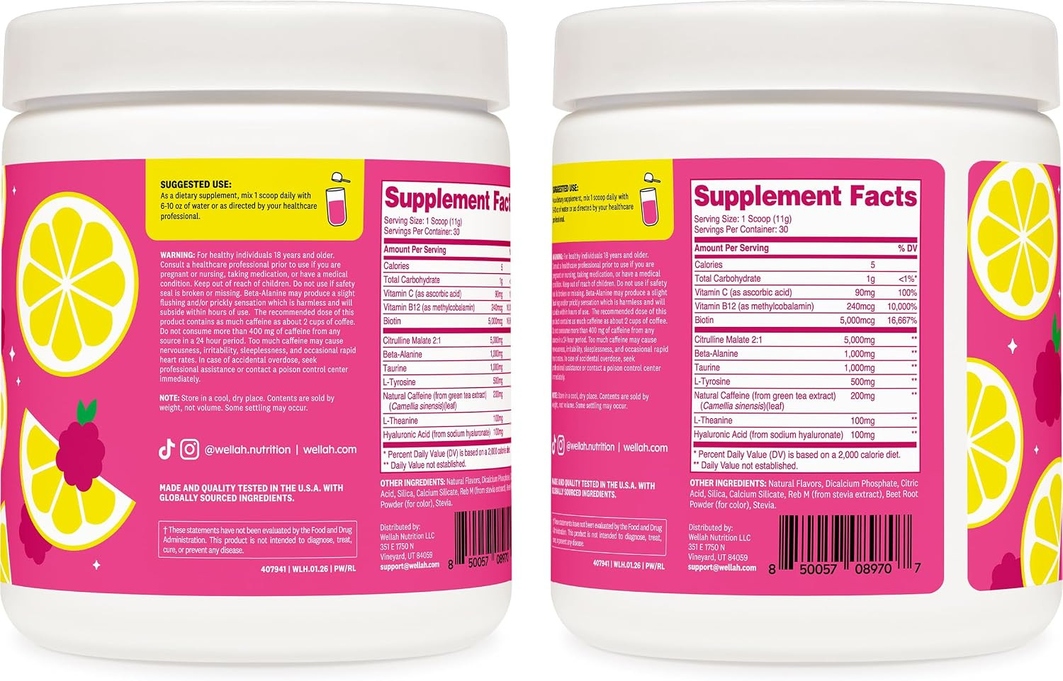 Pre-Workout Drink Mix (Raspberry Lemonade Flavored, 30 Servings) – with Citrulli