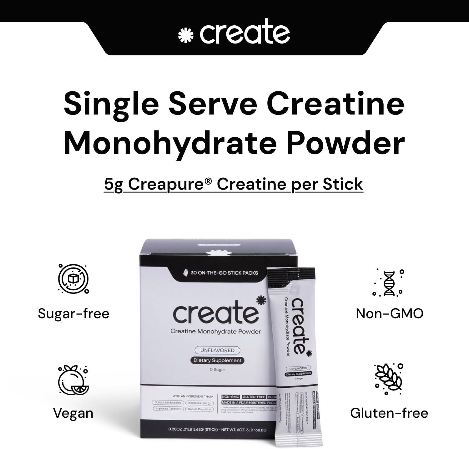 Create Creatine Monohydrate Powder Sticks-30 ct Variety Lemon Lime-Mix Berry etc