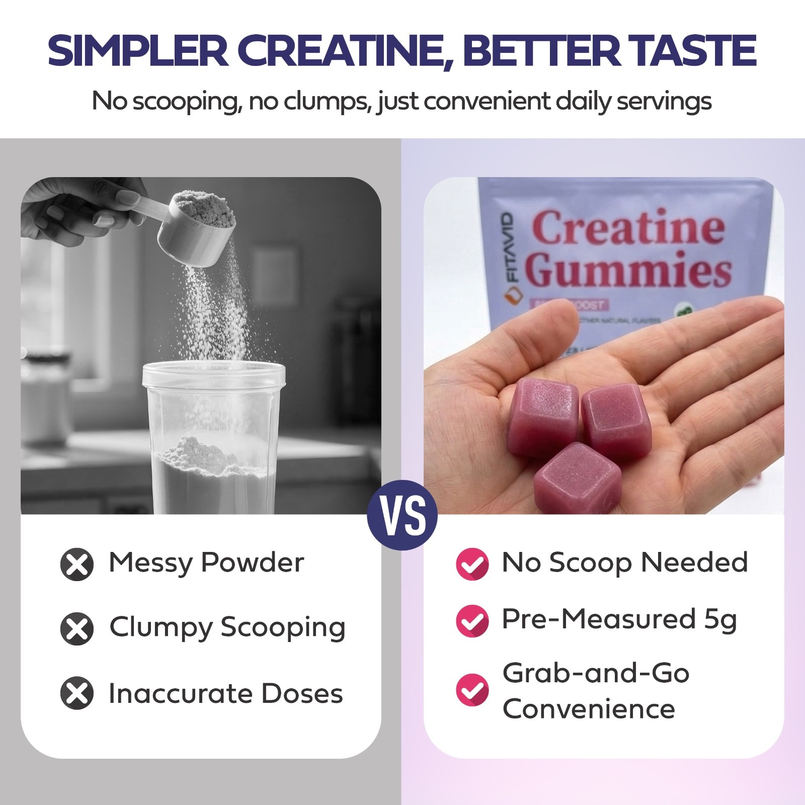 FITAVID Creatine Monohydrate Gummies 5g Per Serving 36 Count Mixed Berry