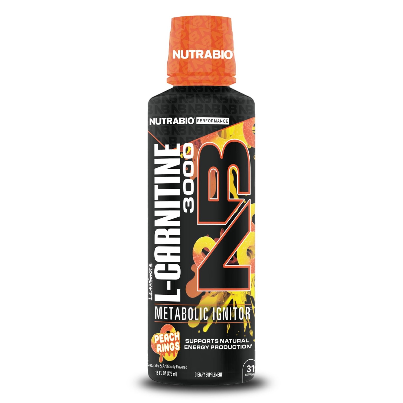 NutraBio – L-Carnitine Liquid Shots – 3000mg, 16 Fl Oz (Pack of 1), Peach