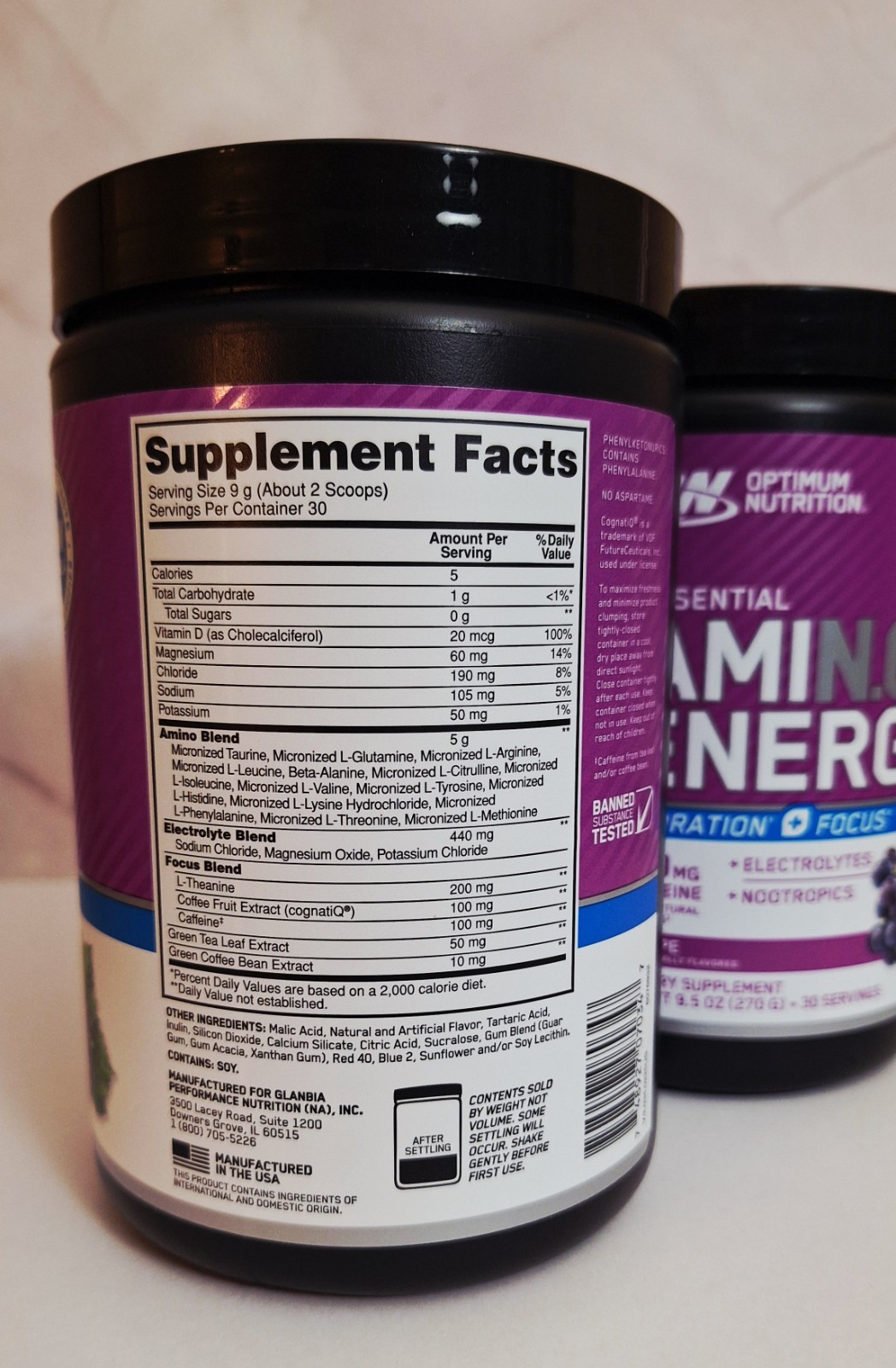 Amino Energy Hydration + Focus 🍇 2 Tubs, 30 Servings, 100mg Caffeine, 09/2027✨️