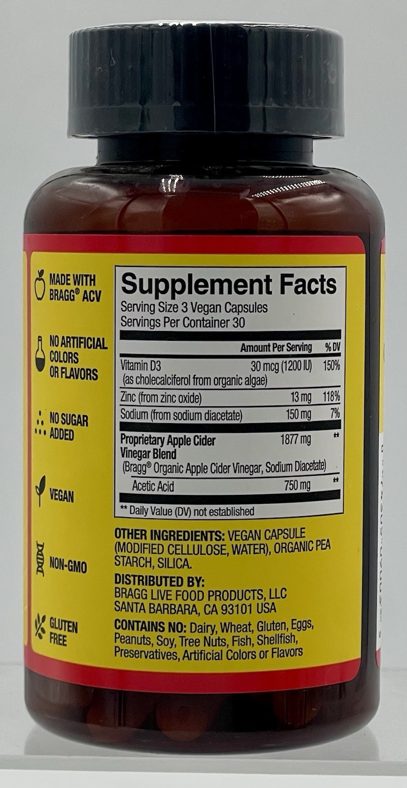 Lot of 3 Bragg Apple Cider Vinegar 90 Capsules Each Dietary Supplement EXP 03/27