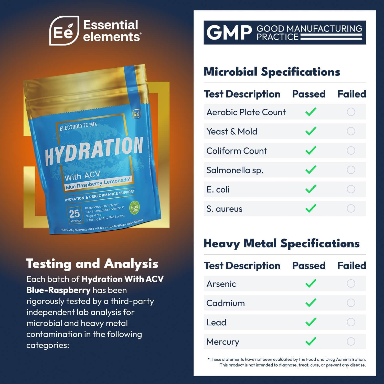 Essential Elements Hydration W/ ACV Blue Raspberry Lemonade 25 Packets | 12/2027
