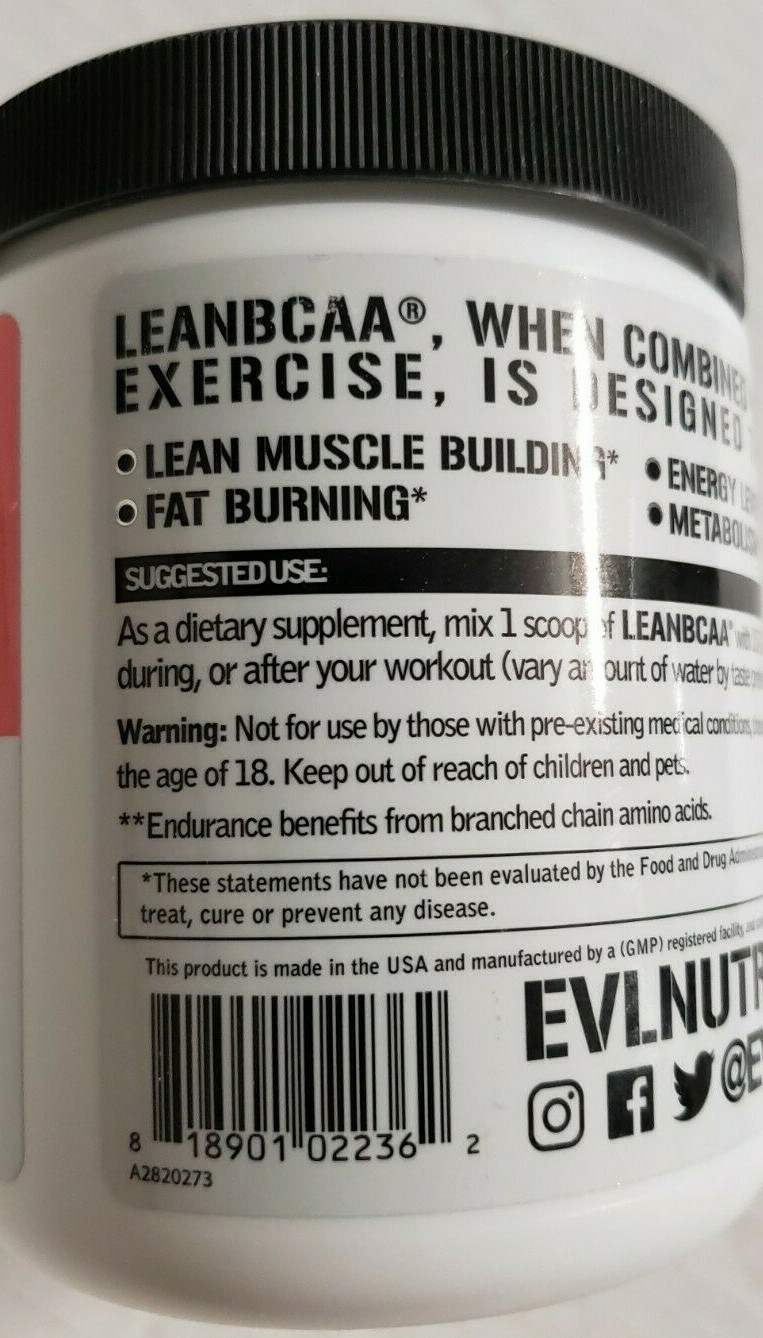 Evlution Nutrition LeanBCAA – Stimulant Free – Watermelon – 30 Servs – Ex 9/2024